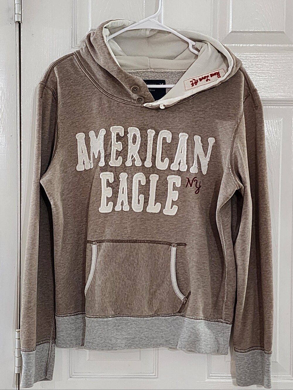 Vintage American Eagle Hoodie Sweatshirt Womens Large Brown Gray Henley Y2K 2000
